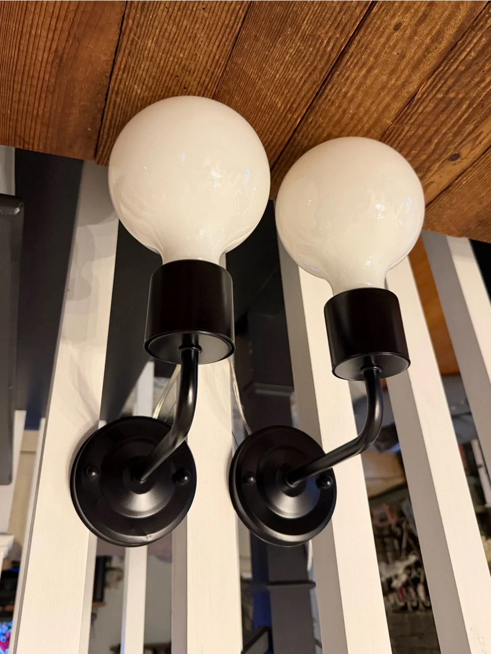 Custom Black and White MCM Wall Sconce Pair